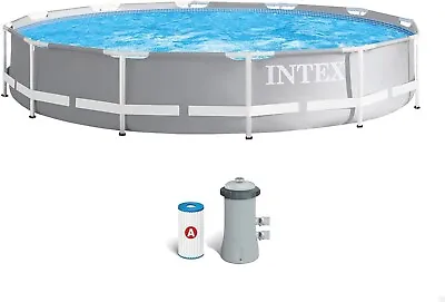 Intex 12ft X 30inch (3.66m X 0.76m) Round Metal Frame Prism Swimming Pool • £139.99