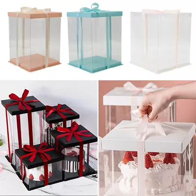 Clear Birthday Gift Boxes Transparent PVC Cake Rose Bear Packaging Box With Lid • £5.95