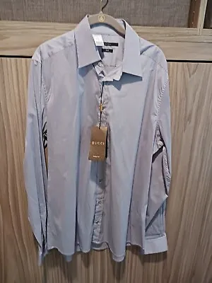 GUCCI Mens Long Sleeve  Dress Shirt 43 17 Size Xl Blue Striped  • $125