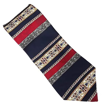 Van Heusen Men's Necktie 4 X 58 All Silk Navy Blue Red Horizontal Stripe Tie • $12.99