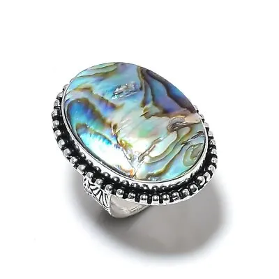 Natural Abalone Shell Gemstone 925 Sterling Silver Gift Ring Size 6.5 Gift Z397 • $9.99