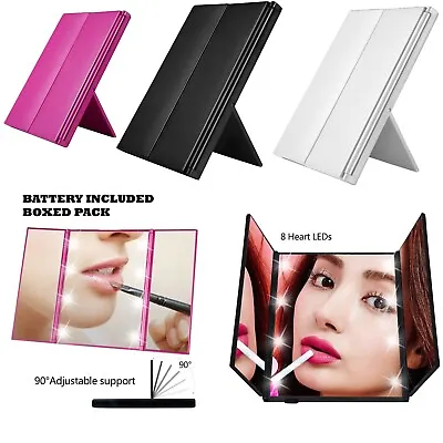 £5.98 • Buy Tri Fold 8 LED Travel Mirror Cosmetic Makeup Foldable Compact Pocket With Stand