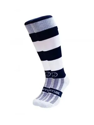 WackySox Navy Blue And White Hoop Knee Length Sport Socks • £9.95
