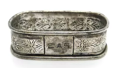 Art Nouveau Pattern 925 Sterling Silver Monogram E.A.S. Oblong Napkin Ring • $40