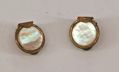 9125323-d Gold-Plated Mother Of Pearl Ear Clips Antique Vintage Ø 15 CM • $70.51