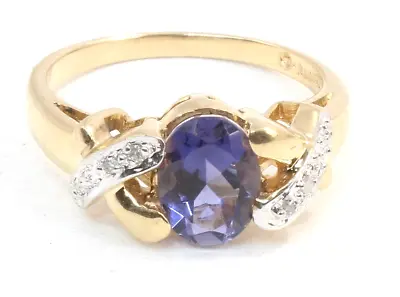 Vintage Solid 10k Natural 1.25ct Oval Tanzanite Diamonds Ladies Ring Size 6 1/2 • $269