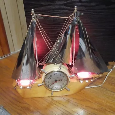 Mastercrafters FLYING CLOUD Ship/Boat Clock Lamp Vintage 18”x15”  Lighted  • $37