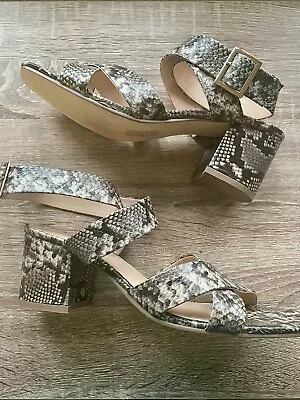 London Rebel Snake Print Block Heel Sandals | Size 6 • £9