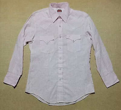 Vintage 1950s 60s Miller Western Wear Shirt Pink Striped Pearl Snap Sz 15 1/2-33 • $19