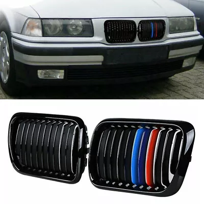 2X Gloss Black M-Color Front Grill Kidney Grille For BMW 3 Series E36 1997-1999 • $33.95