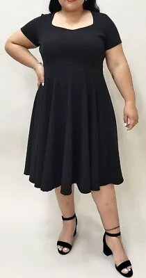 Milly Penzance Fit & Flare Stretch Swing Skater Dress Black Plus 3X 4X - New! • $39.56