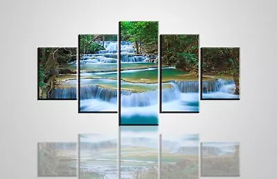 Nature Waterfall Landscape 5 Piece Canvas Print Poster HOME DECOR Wall Art • $129.27