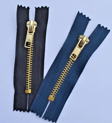 Brass Metal Closed End Jean Zips 3 Inch - 12 Inch Blue / Black / Navy • £2.49