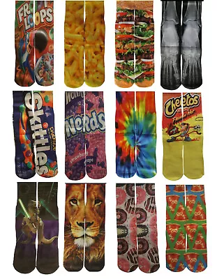 Fun Crazy Mid Crew Socks Mens Womens Adult Kid Youth Fits Sizes 5-12  80 Designs • $3.99