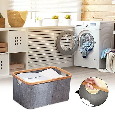 Folding Laundry Hamper With Lid 72L Bamboo Laundry Basket With Removable Liner • $17.10