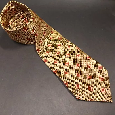 Jos A Bank Extra Long Gold Red Silk Tie Square Houndstooth Diamond Repp 62  X 4  • $14.95