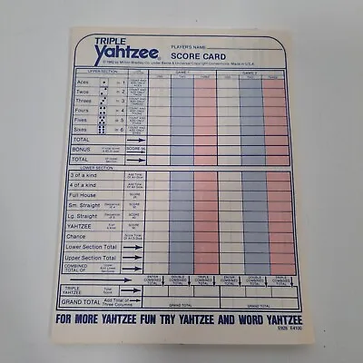 Vintage Triple Yahtzee Score Sheets Replacement Pad 31 Pages • $5.94