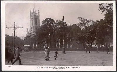 £5.50 • Buy St Peter's Church, BRIGHTON. Tram In Foreground. 1913 Real Photo Postcard