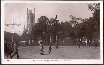 £5.50 • Buy St Peter's Church, BRIGHTON. Tram In Foreground. 1913 Real Photo Postcard