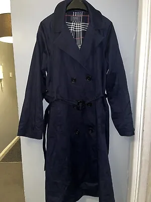 £23 • Buy M&S Collection  Classic Navy Blue Trench Coat Mac Wth Checked Lining Size 12