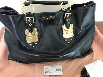 Mui Mui Black Leather Large Tote With Gold Hardware New • £650