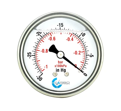 $11.95 • Buy 2.5  LIQUID FILLED VACUUM GAUGE -30 Hg/0 -1 BAR , STAINLESS STEEL CASE BACK  MNT