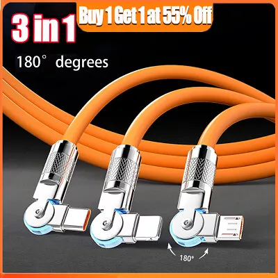 3 In 1 Fast Mobile Type-C 180° Charge Cable Charging IPhone 120W 1.2M Data Line • £5.73