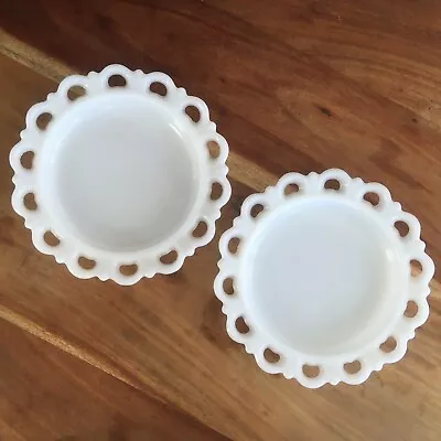 (2) Vintage Anchor Hocking Old Colony Milk Glass Plates - 8  Salad - Lace Edge • $29.99