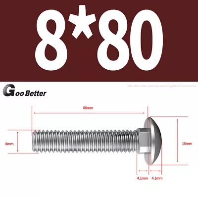 M4 M5 M6 M8 M10 M12 Carriage Cup Square Neck Bolts Screws A2 Stainless Steel • $5.27