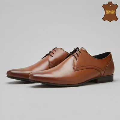 Mens Leather Shoes Smart Formal Wedding Party Lace Up Derby Oxford Office Shoes • £24.95