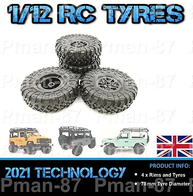 BRAND NEW 1/12 Off Road Truck RC Wheel And Tire Tyre X 4 78mm WPL MN MN99s D90  • £17.99