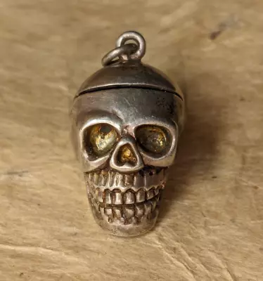 Antique Silver Skull Vinaigrette Perfume Holder With Traces Of Gold Gilding • $499