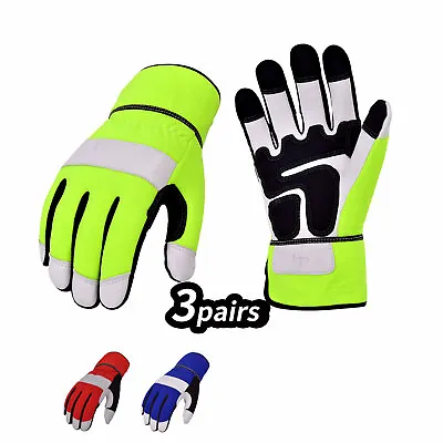 Vgo 3Pairs High Dexterity Goat Leather Palm Medium Duty Work Gloves (GA7674) • $13.79