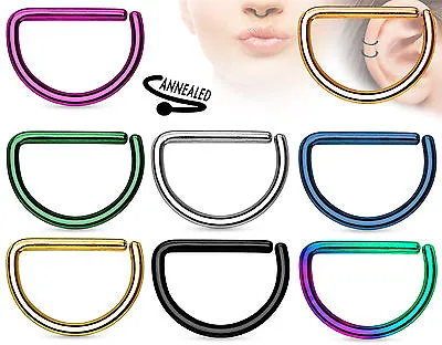 D-Shaped Titanium 20g Cartilage Rook Daith Helix Tragus Septum Nose Hoop Ring • $6.50