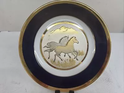 Vintage Art Of Chokin Plate 24KT Gold Plated 2 Horses Made In Japan P4-508 • $24.99