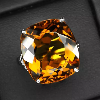 Fanta Orange Mandarin Garnet Cushion 17.90Ct 925 Sterling Silver Rings Size 6 • $120