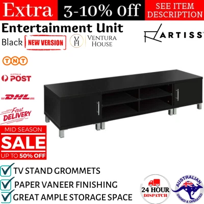 $196.08 • Buy Artiss TV Cabinet Stand Entertainment Unit Black Modern Media Console Center New