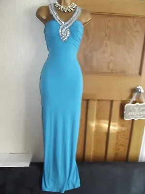 LOVELY ❤️ £60 JANE NORMAN  Blue Long Evening Egyptian Grecian Dress Size 6 8 • £19.99