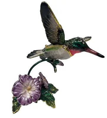 Enamel Hummingbird Bird Hinged Jewelry Ring Trinket Box Metal Bejeweled • $34.99