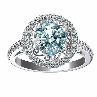 $1.48 • Buy 3.55 Ct Vvs1.+:Ice Blue White Round Moissanite Diamond Engagement Silver Ring