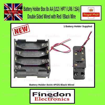 Battery Holder Black Box 8x AA Wired Red Black PCB Box Enclosure Arduino • £3.99