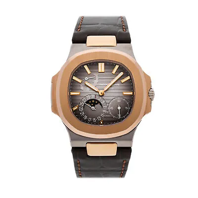 Patek Philippe Nautilus Date Moon Phases Auto Gold Mens Strap Watch 5712GR-001 • $89950
