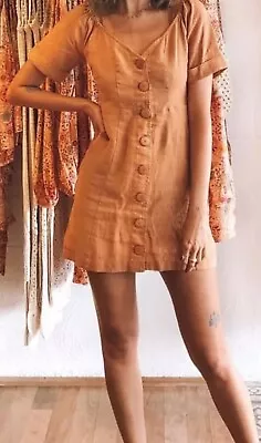 $45 • Buy Arnhem Chloe Mini Linen Dress In Bronze AU Size 8