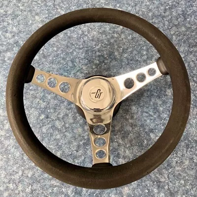 GRANT GT STEERING WHEEL 12  3-Spoke Black Foam Chrome Center Cap 4-3/4 D Used VG • $29.95