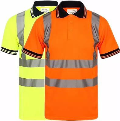£12.11 • Buy Hi Vis Polo T Shirt Short Sleeve Viz Collar Safety High Visibility Work Orange