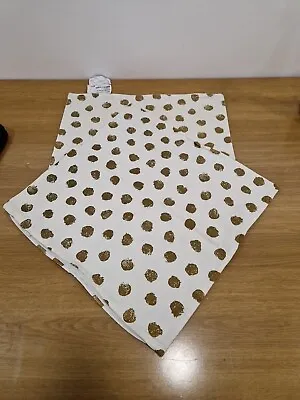 Pair Of IKEA Cushion Covers White With Spots Brass Colour Zip Closer 20 X 20   • £6.50