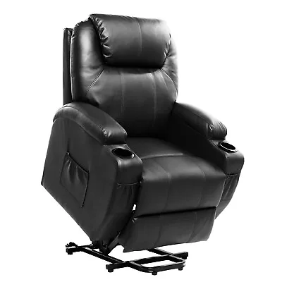 Power Lift Massage Recliner Chair For Elderly PU Leather Heated With Cup Holders • $279.99