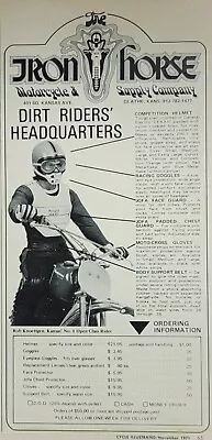 1971 Iron Horse Motorcycle Supply Company Print Ad Helmet Goggles Gloves Belt • £7.59