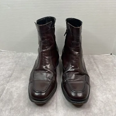 Florsheim Ankle Boots Mens 10 D Cherry Brown Essex Moc Toe Zipper Leather Boots • $31.45
