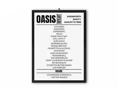 Oasis Knebworth Setlist August 1996 - Night 1 • £12.99